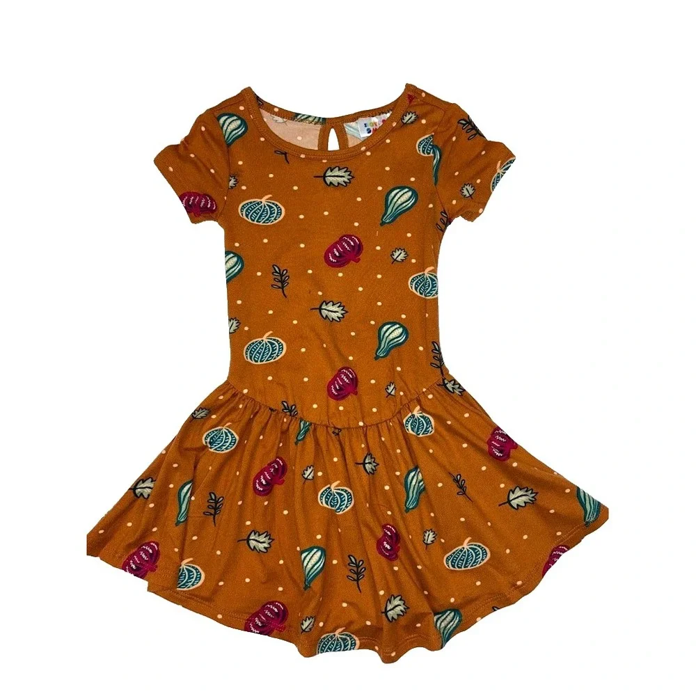 Dot Smile Toddler 2T‎ Dress Lot 3pc Fall Thanksgiving Turkey Squash Leave Empire